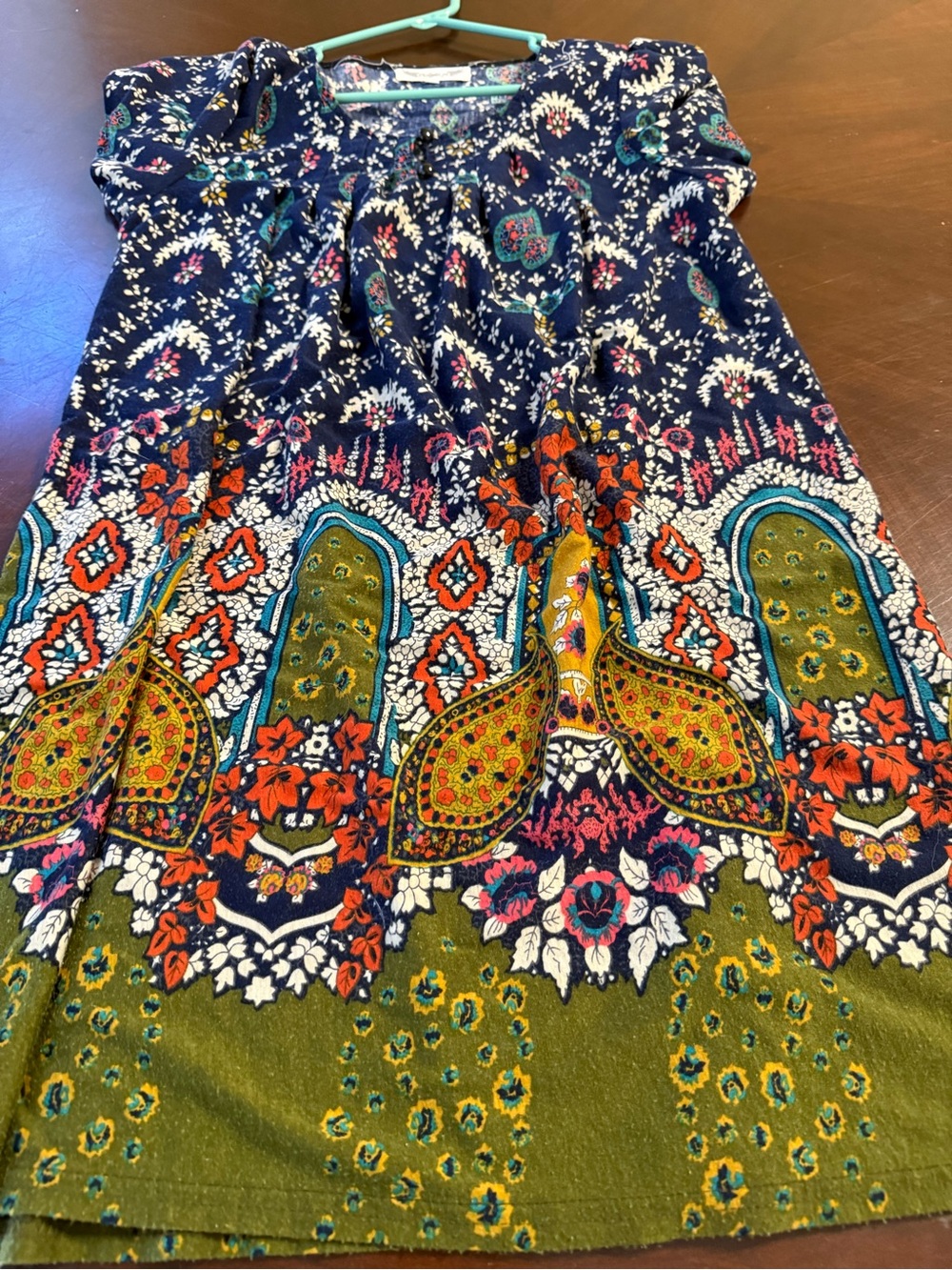 Navy Paisley Border Skirt with Olive & Orange Accents